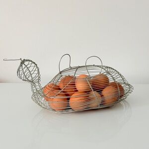 Vintage Wire Egg Gathering Basket Cottage French Country Farmhouse
